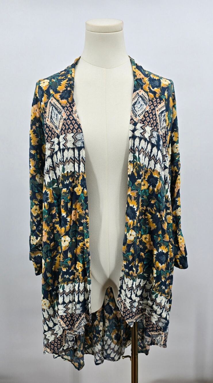 O’Neill Boho Floral Kimono Duster Mustard Teal‎ Festival Western Cottagecore M/L